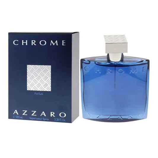 perfume azzaro chrome parfum para hombre frasco de 100ml con diseño moderno y tono azul claro

