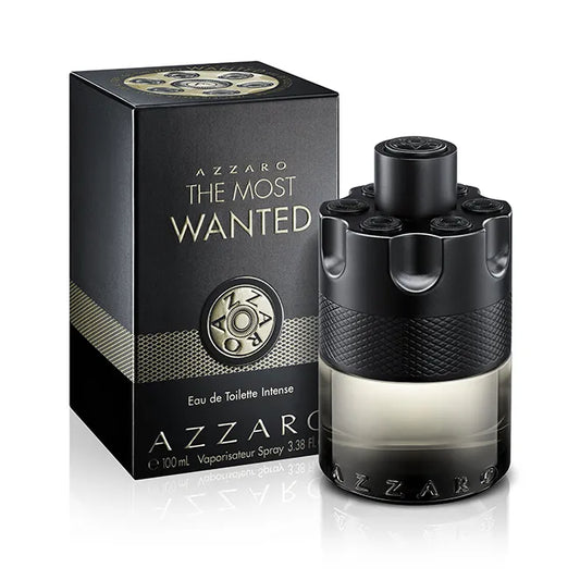 perfume azzaro the most wanted intense eau de toilette para hombre frasco de 100ml con diseño oscuro y elegante
