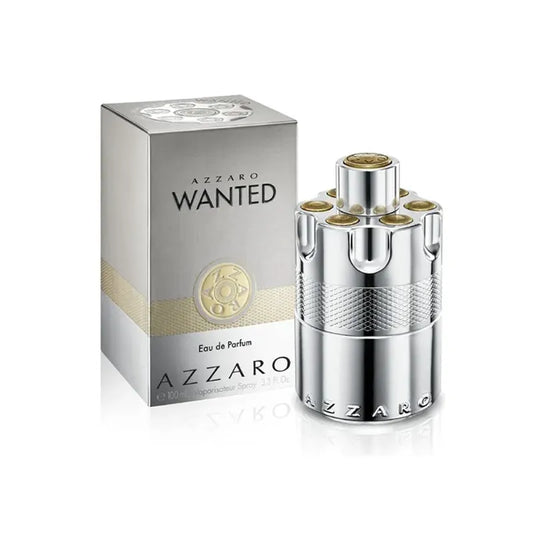 perfume azzaro wanted eau de parfum para hombre frasco de 100ml con diseño cilíndrico metálico y elegante
