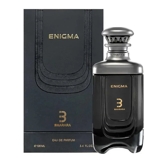 perfume bharara enigma eau de parfum frasco de 100ml con diseño moderno y detalles oscuros