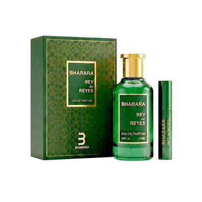 perfume Bharara Rey de Reyes Eau de Parfum 100 ml para hombre con fragancia amaderada, aromática y especiada de bergamota y cardamomo