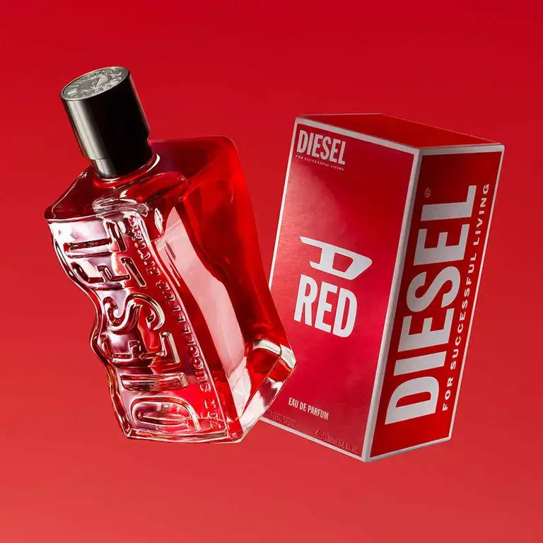 foto del perfume diesel d red 100 ml saltando su diseño moderno y su estilo masculino