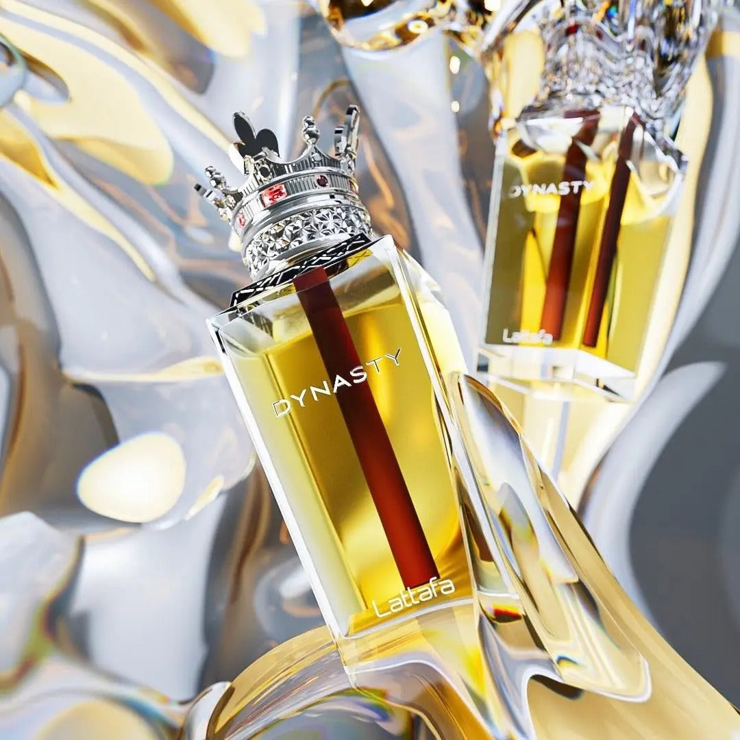 dynasty de lattafa eau de parfum 100ml aroma intenso con notas de salida bergamota frambuesa y nuez moscada corazón de té rooibos y gamuza