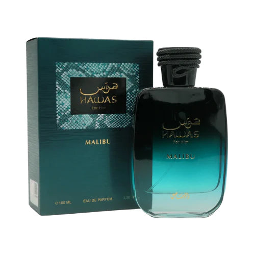 perfume hawas malibu rasasi eau de parfum aromático amaderado para hombre con fragancia fresca e intensa