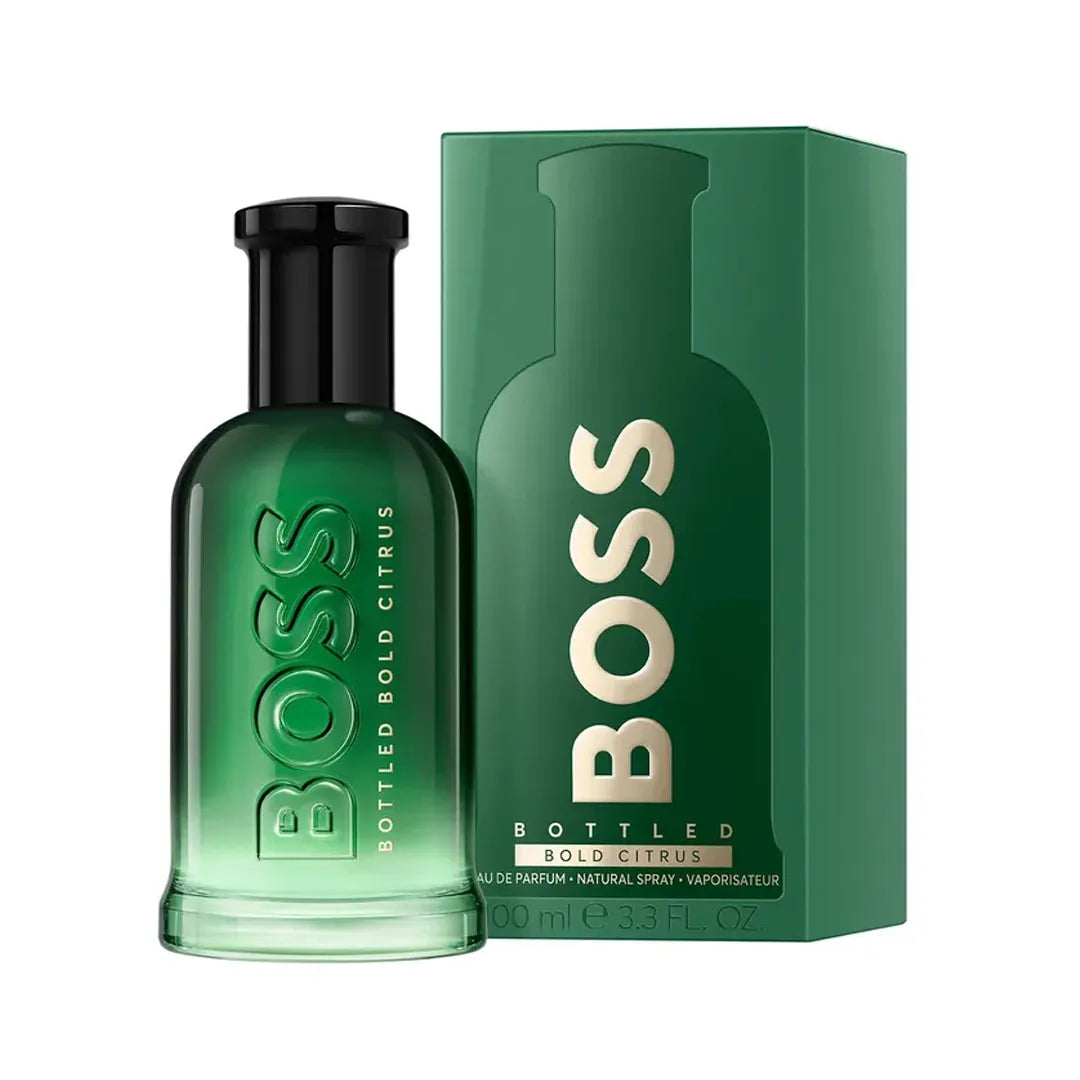 fotografia del perfume hugo boss bold citrus en vista frontal con frasco amarillo