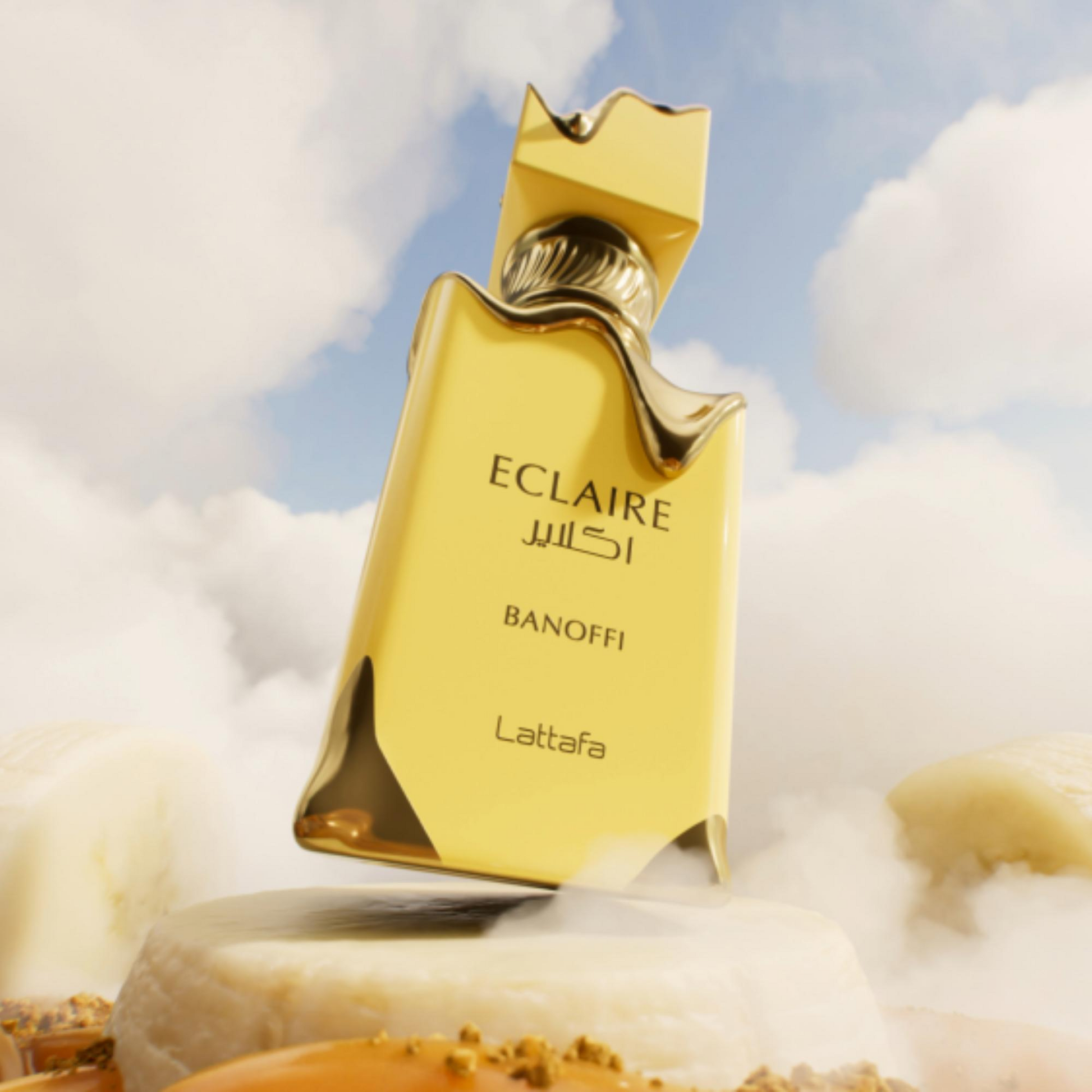 Perfume femenino Lattafa Eclaire Banoffi 100ml Edp con acordes de vainilla praline y bizcocho que aportan un aroma dulce y sofisticado