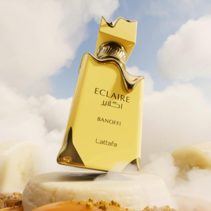 Perfume femenino Lattafa Eclaire Banoffi 100ml Edp con acordes de vainilla praline y bizcocho que aportan un aroma dulce y sofisticado