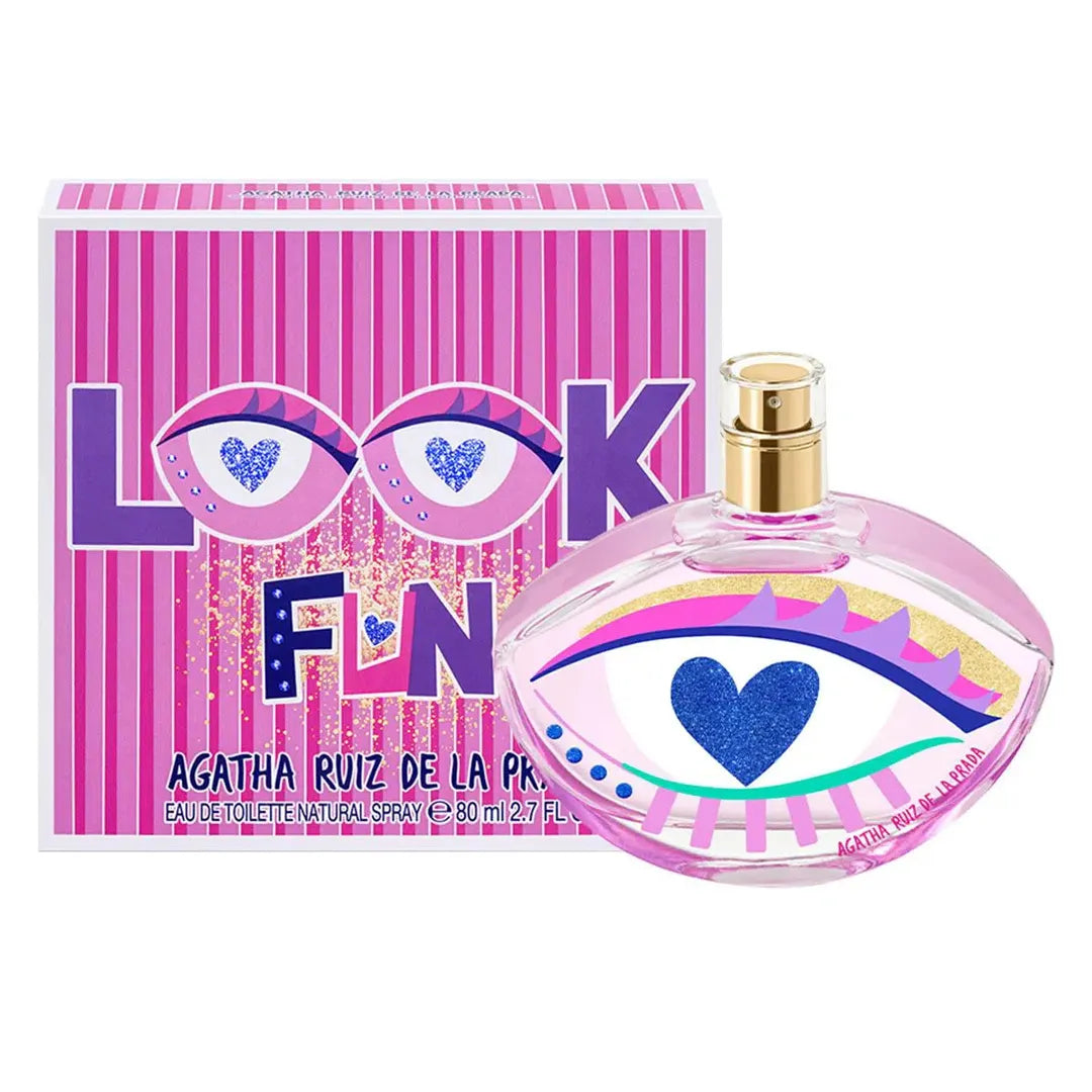 imagen del perfume look fun agatha ruiz de la prada 80 ml mostrando su frasco colorido y diseño juvenil
