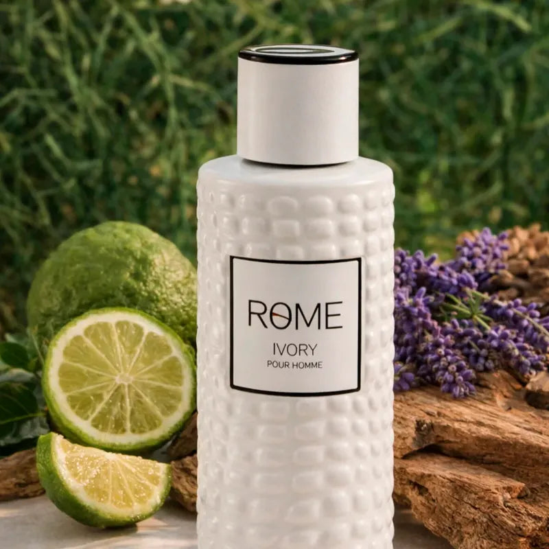 Perfume Rome Ivory Pour Homme 100 ml vista frontal del frasco