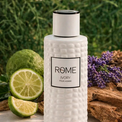 Perfume Rome Ivory Pour Homme 100 ml vista frontal del frasco