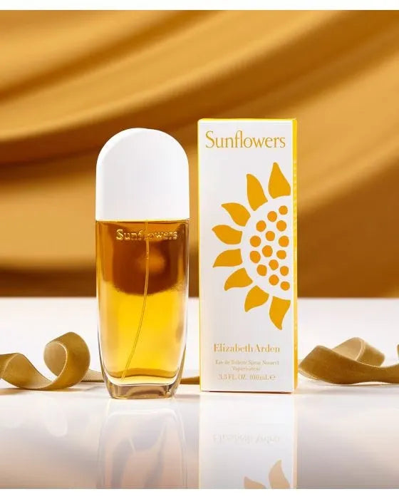 Caja del perfume Sunflowers Elizabeth Arden Mujer 100 ml con diseño de girasol y logotipo de la marca
