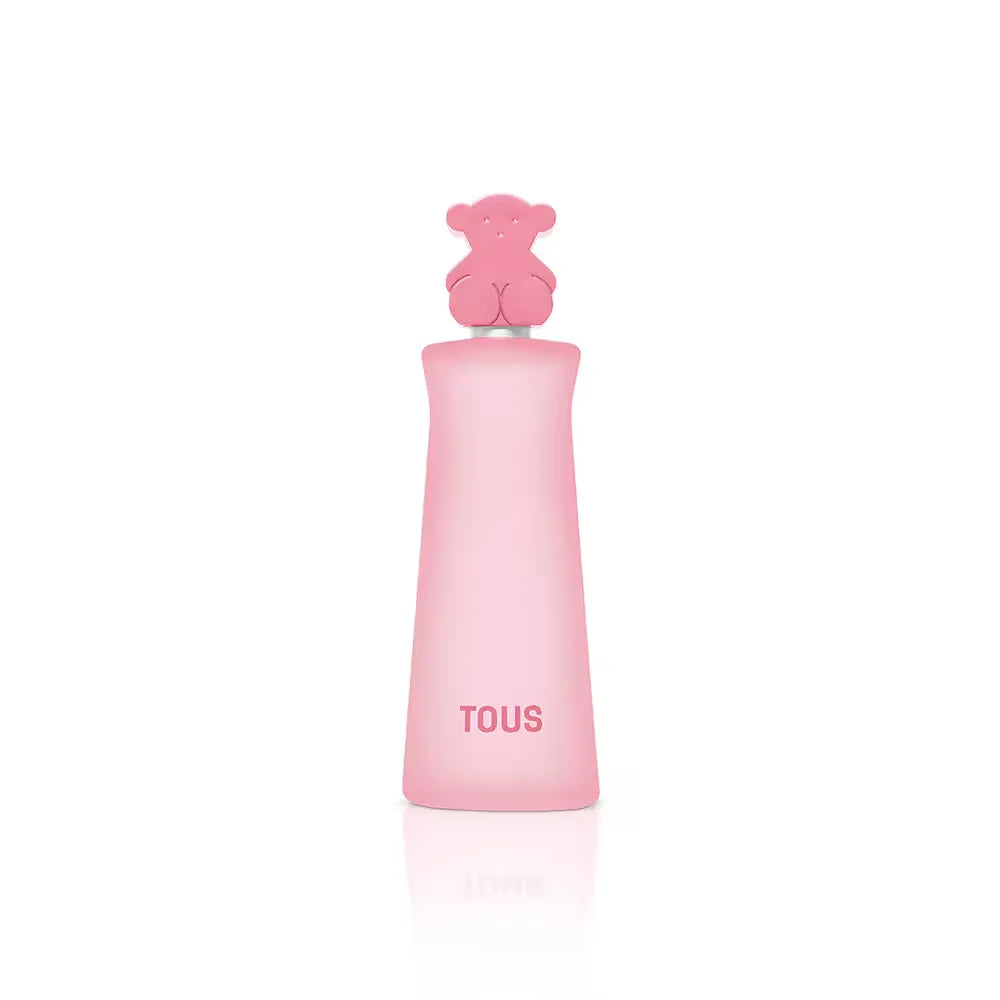 Vista frontal del perfume Tous Kids Girl con logotipo Tous y tapa plateada para niñas