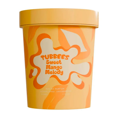 Frasco del perfume Sweet Mango Melody Tubbees Eau de Parfum diseño tropical colorido