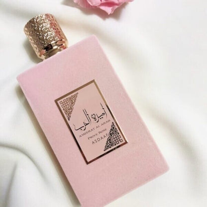 prive rose ameerat al arab perfume asdaaf fragancia floral oriental femenina eau de parfum con diseño de frasco lujoso