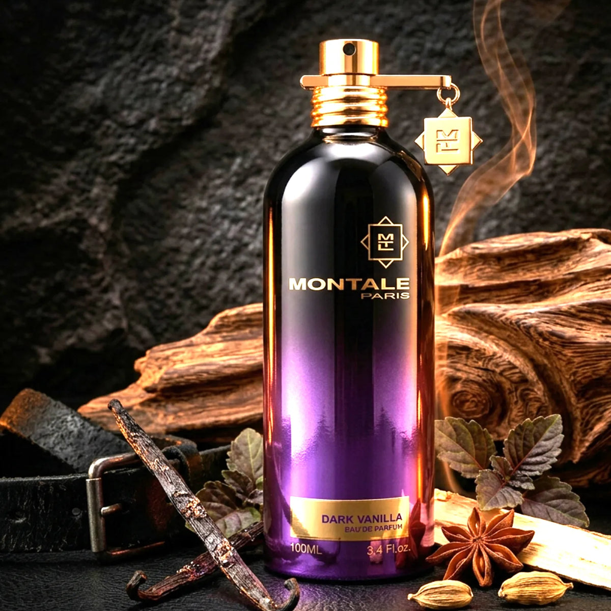 publicidad oficial y bolsa de presentación del perfume Montale Paris Dark Vanilla EDP