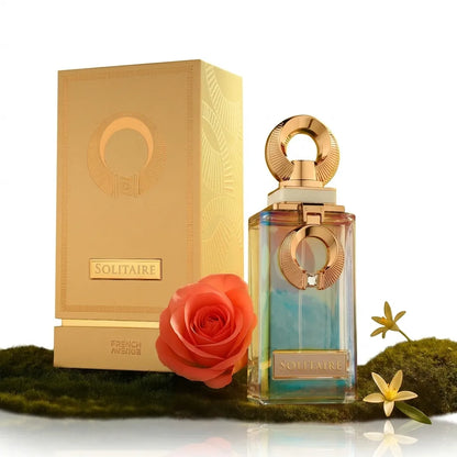 Publicidad del perfume elegante para hombre y mujer Solitaire French Avenue Eau de Parfum