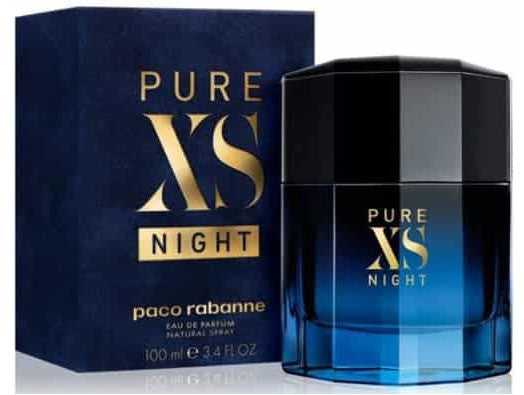 imagen del perfume pure xs night paco rabanne para hombre frasco oscuro elegante cien mililitros eau de parfum