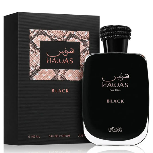 Rasasi Hawas Black EDP 100ml para hombre, perfume cítrico amaderado con notas de piña, bergamota y ámbar