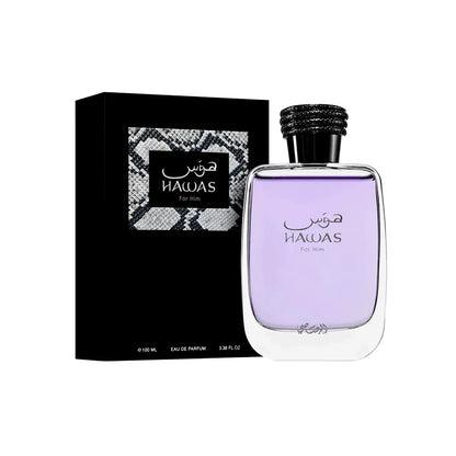 Frasco de Rasasi Hawas For Him EDP 100 ml, perfume acuático fresco para hombre