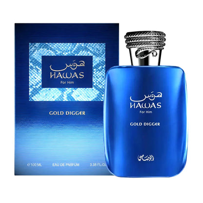 Perfume Rasasi Hawas Gold Digger EDP 100 ml para hombre en frasco original con vaporizador