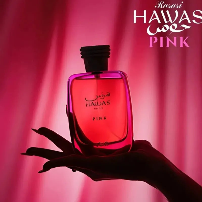 vista lateral del perfume Hawas Pink resaltando forma y tapa
