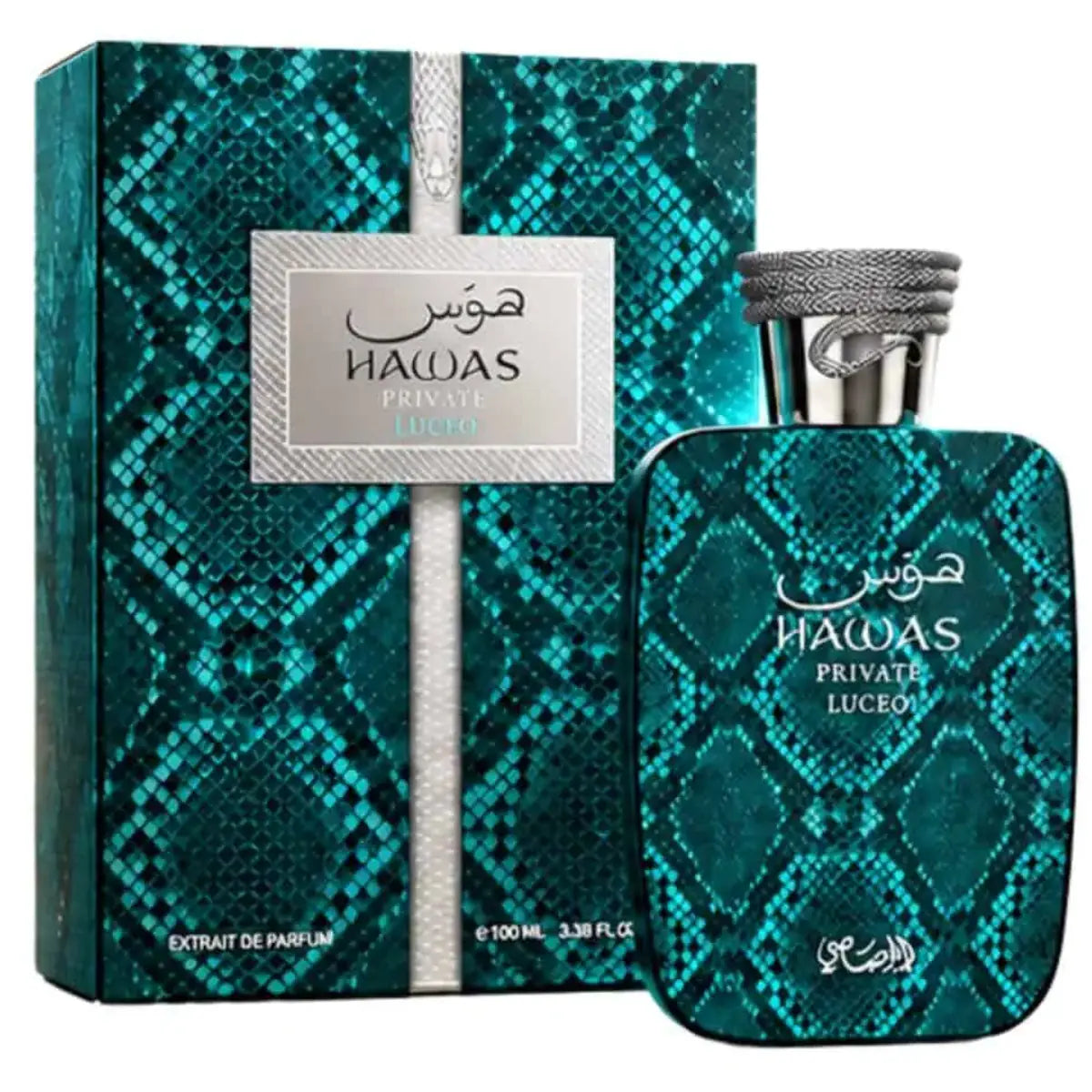 Perfume Rasasi Hawas Private Luceo EDP 100 ml unisex en frasco azul con vaporizador