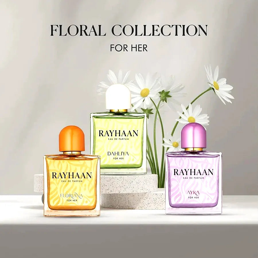 Vista frontal del perfume Rayhaan Ayka For Her fragancia femenina delicada