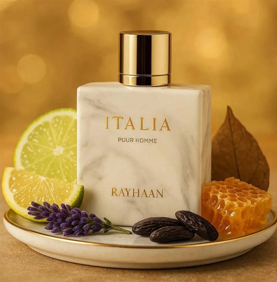 Caja del perfume Rayhaan Italia Pour Homme presentación original premium