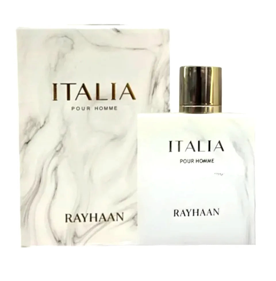 Frasco del perfume Rayhaan Italia Pour Homme diseño elegante y moderno masculino