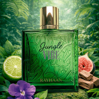 Vista frontal del perfume Rayhaan Jungle Vibe 100ml unisex