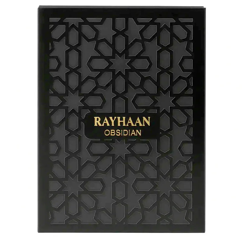 Vista frontal del perfume Rayhaan Obsidian Eau De Parfum 100ml