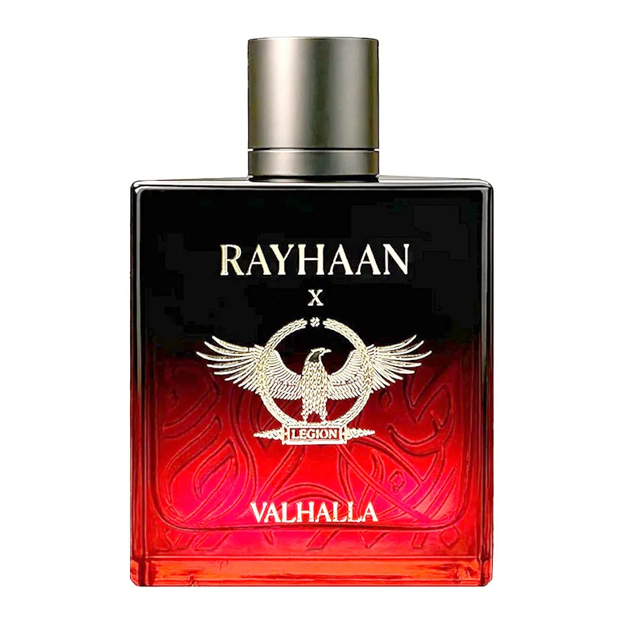Frasco del perfume Rayhaan Valhalla Legion diseño elegante y moderno para hombre