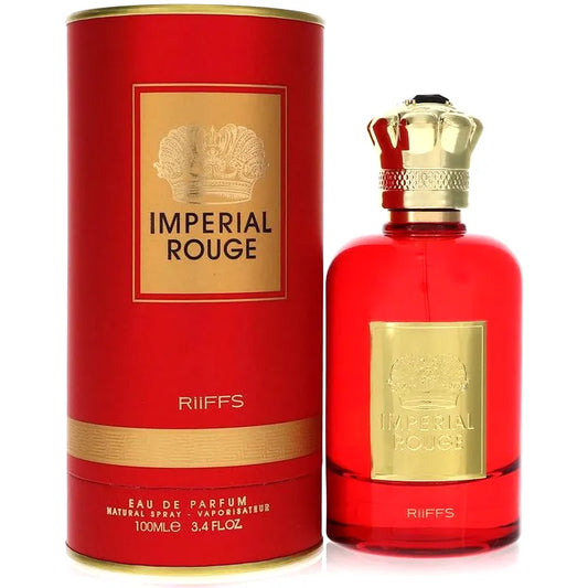 Botella roja de Imperial Rouge Riiffs EDP 100ml con diseño femenino y detalles dorados