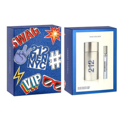 Estuche negro 212 Men NYC Carolina Herrera 100ml con frasco y productos complementarios