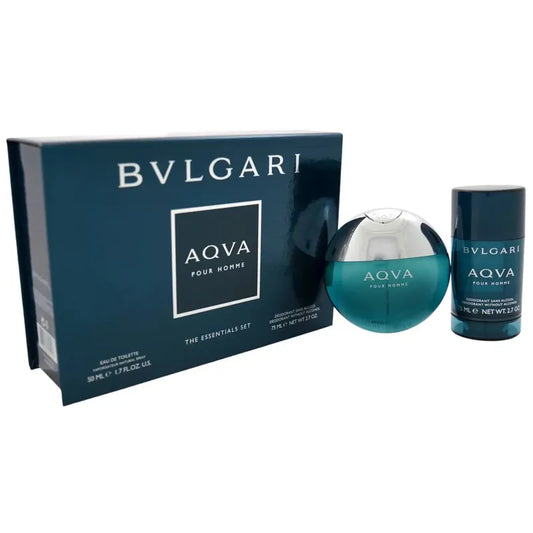 Estuche azul Bvlgari Aqva EDT 100ml con frasco esférico y productos complementarios