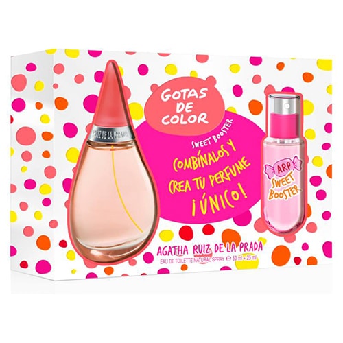 Set Gotas de Color Agatha Ruiz de la Prada Estuche para mujer incluye perfume de 100 ml Eau de Toilette con fragancia frutal floral presentación en diseño colorido

