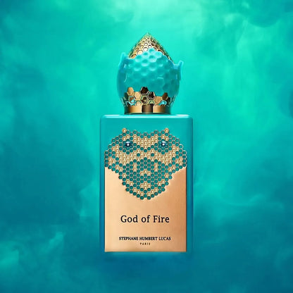 Caja del perfume God Of Fire Stephane Humbert Lucas 777 con diseño distintivo y elegante