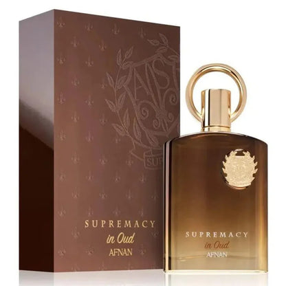 frasco de perfume supremacy in oud afnan para hombre de 150 mililitros con diseño elegante y lujoso
