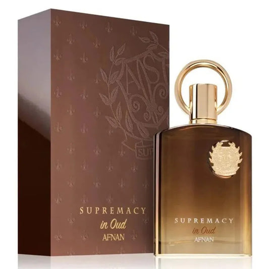frasco de perfume supremacy in oud afnan para hombre de 150 mililitros con diseño elegante y lujoso
