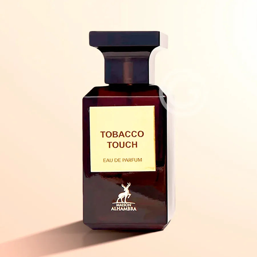 Frasco del perfume Tobacco Touch Maison Alhambra diseño elegante unisex