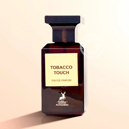 Frasco del perfume Tobacco Touch Maison Alhambra diseño elegante unisex