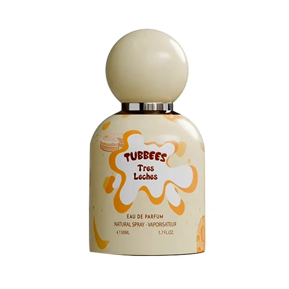 frasco de tubbees tres leches edp 50 ml con aroma dulce y cremoso.