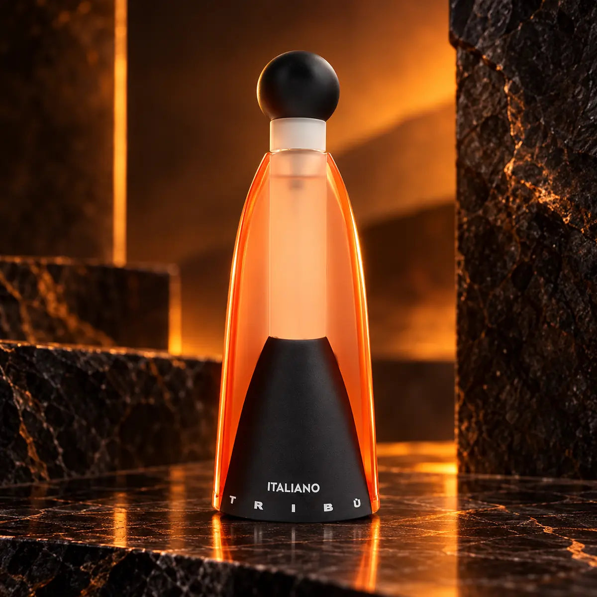 tribu italiano edp 100 ml para hombre en ambiente masculino naranja y negro