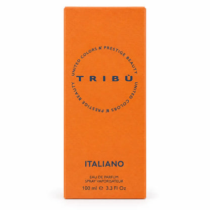 caja original de perfume tribu italiano edp 100 ml para hombre sobre fondo blanco