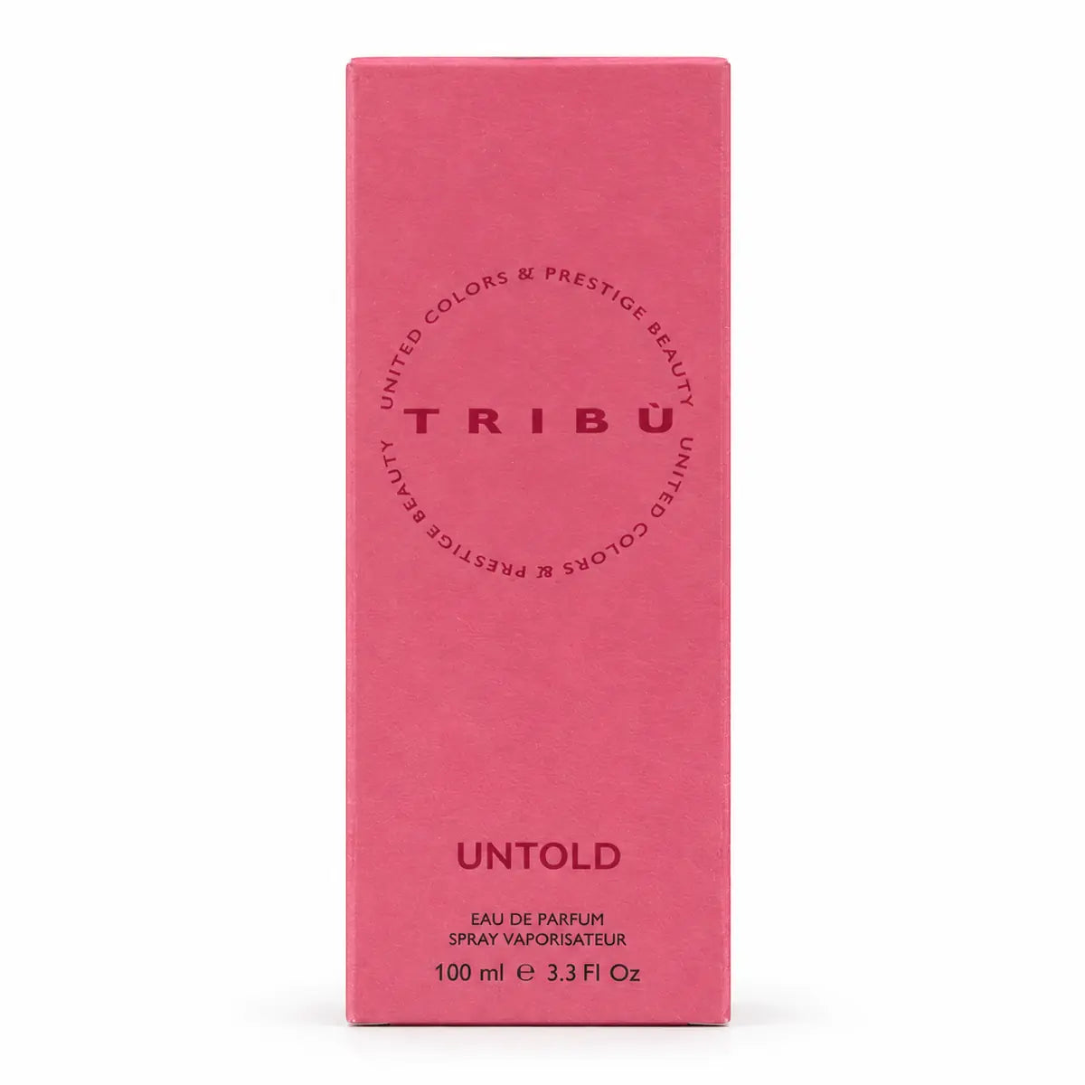 caja original de perfume tribu untold edp 100 ml para mujer sobre fondo blanco