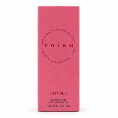 caja original de perfume tribu untold edp 100 ml para mujer sobre fondo blanco