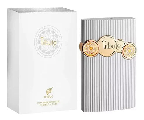 Fragancia Tribute White de Afnan Eau De Parfum unisex 100ml con aroma limpio y sofisticado que combina notas cítricas y florales

