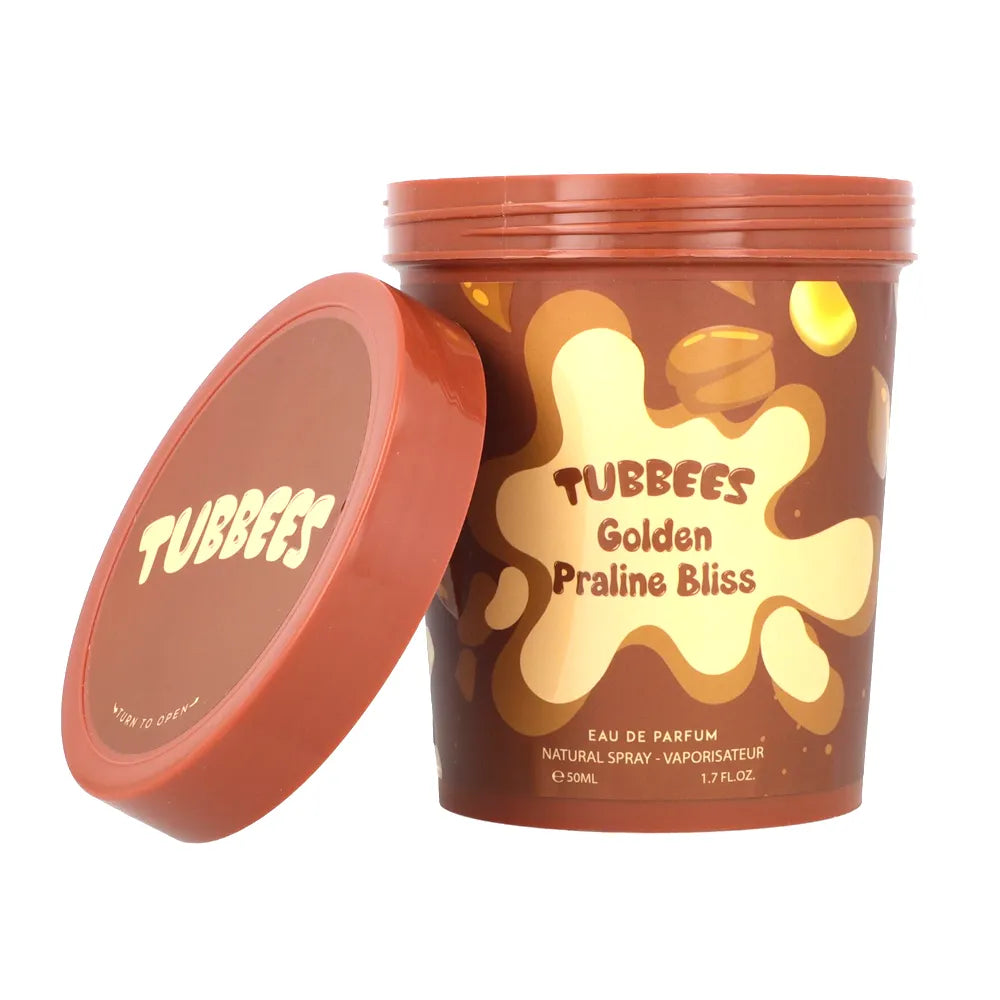 caja original de tubbees golden praline bliss edp 50 ml para mujer y hombre.