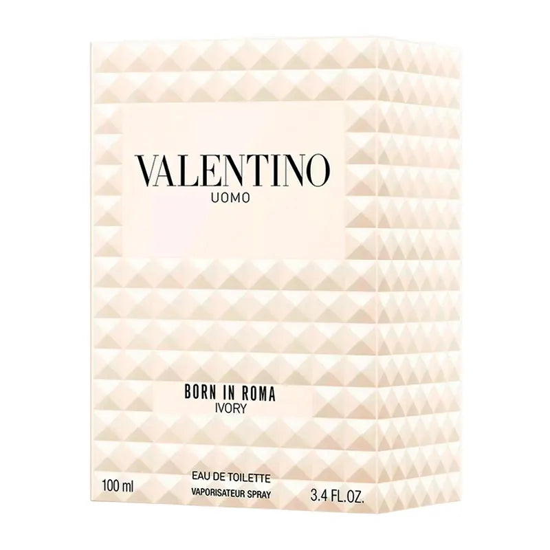 Frasco de Valentino Uomo Born in Roma Ivory Eau De Toilette 100ml para hombre fragancia aromática especiada