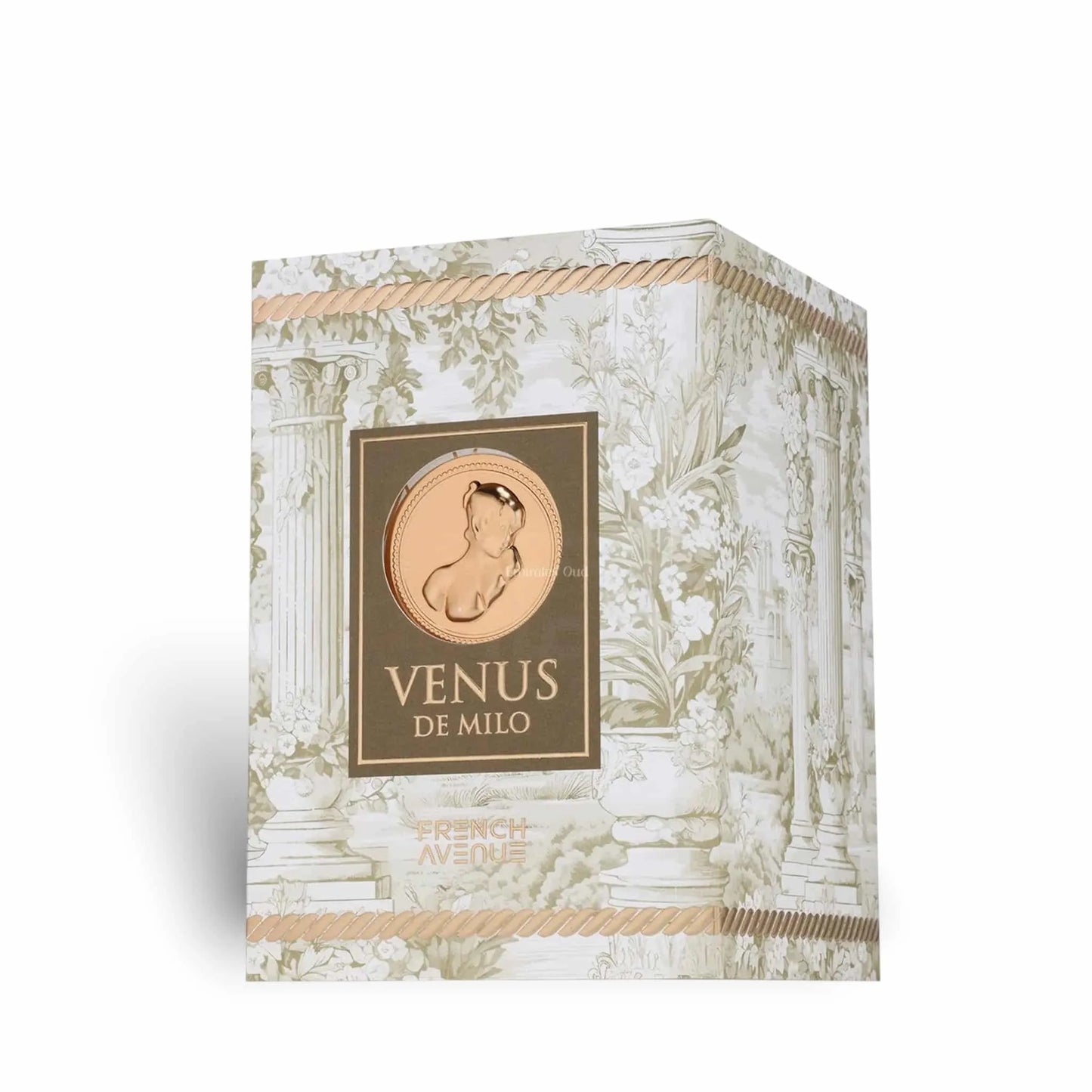 Vista lateral de la botella Venus De Milo 100ml mostrando el logo